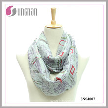 2015 Eiffel Tower Printed Voile Fashionable Infinity Scarf (SNSJ007)